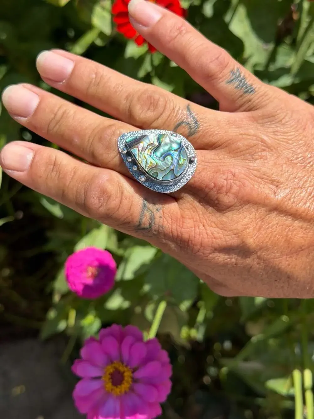 Sterling Silver Abalone Shell Teardrop Statement Ring Size 9